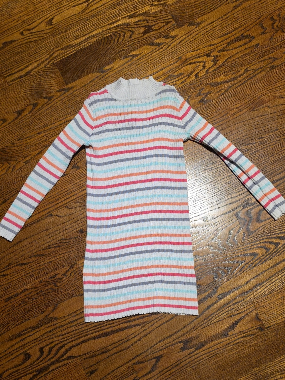 Janie and Jack White Ribbed Knit Dress with Coral, Light Blue & Purple Stripes